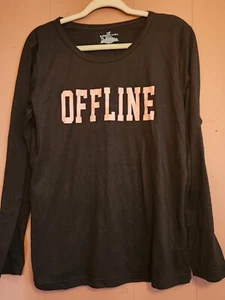 Bobbie Brooks Women's XL Black Long Sleeve Sleepshirt w/ Pink "OFFLINE" - Picture 1 of 4
