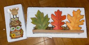 New Lenox 3 Votive Candle Holders Fall Leaves & Hooting Harvest Owls Fall Look