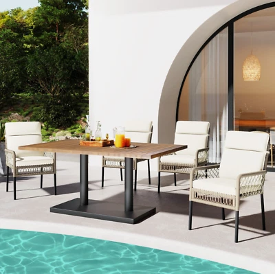 Polyrattan Gartenmöbel Set Sitzgruppe Gartenlounge 1 Massiveholz Tisch 4 Stühle - Bild 1 von 4