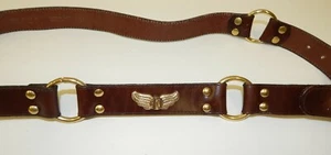 Vtg Anne Klein Oroton Brown Leather Slouch Hip Belt Gold Rings Wings Large L USA - Picture 1 of 3