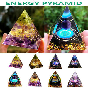 Amethyst Crystal Sphere Orgonite Pyramid & Obsidians Chakra Energy Orgone Stone