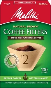 #2 Cone Coffee Filters, Unbleached Natural Brown,100 Total Filters | USA - Picture 1 of 5