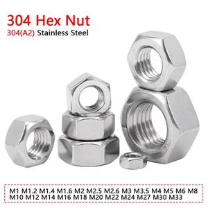 M1 M1.2 M1.4 M1.6 M2 M2.5 M2.6 M3 - M33 A2 Stainless Steel Hexagon Hex Full Nuts - Picture 1 of 9