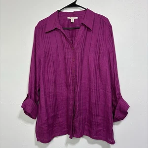 JM Collection Magenta Purple Women's Size 16 Top Blouse 100% Linen Button Front - Picture 1 of 9