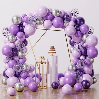Kit Arco Palloncini Viola Argento Palloncini Viola 102pz Con Palloncini Lilla - Immagine 1 di 4