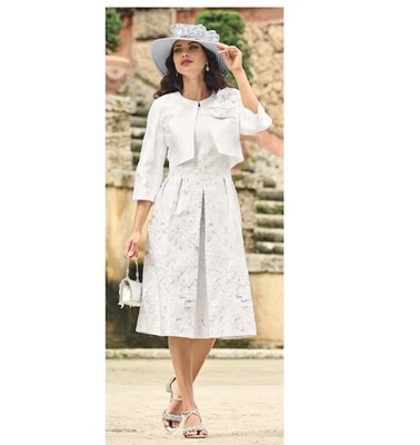 16W PLUS Midnight Velvet White Formal Wedding Dinner Minna Brocade Jacket Dress - Image 1 of 4