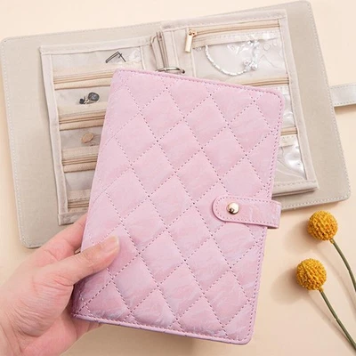 Jewelry Storage Book Velvet with Zipper Necklace Binder Storage Book PU Leather - Image 1 of 4