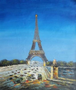 Pintura al óleo 24x20 Torre Eiffel escena impresionismo paisaje urbano Francia - Imagen 1 de 1