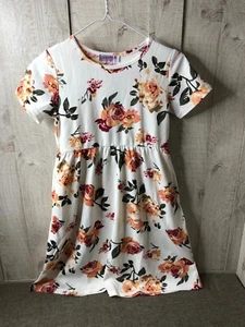 Girls Dress w/ Pockets Size 11-12 White Red Orange Floral Roses Spring Summer - Picture 1 of 5