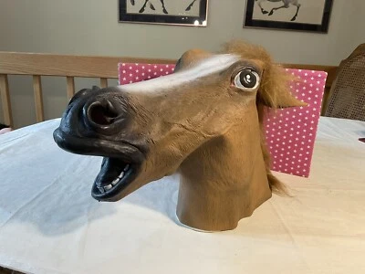 UNBRANDED HORSE MASK OVER THE HEAD PARTY/THEATRE LATEX MASK, FAUX FUR & TEETH - Image 1 of 4