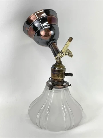 Antique Vtg Faries Victorian Japanned Wall Sconce Electric, Gas Lamp Glass Shade Cover