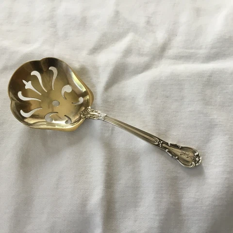 1895 Gorham  Sterling Silver Slotted Serving Spoon Chantilly Cover