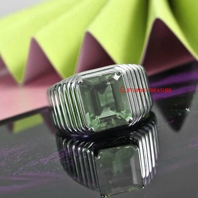 Natural Green Amethyst Quartz Gemstone with 925 sterling Silver Ring For Men #57 - Image 1 of 4