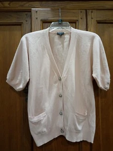 Talbot Women Cardigan Sweater Medium Short Sleeve Pink Jeweled Buttons - Picture 1 of 12