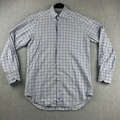 David Donahue Shirt Mens S Oxford L/S Blue Check Button Up Tartan Preppy Pocket - Image 1 of 4