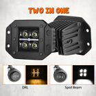 2x 5" Square Cube Dual Row LED Spotlights Black Amber Yellow DRL+Wiring Kit