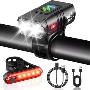 Fahrradlicht LED SET wiederaufladbar wasserdicht Frontlicht + Rücklicht 1000 LUX - Bild 1 von 17