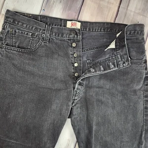 Levis Mens 40x32 Black 501 Straight Button Fly American Black Denim 38x27 Actual - Picture 1 of 12