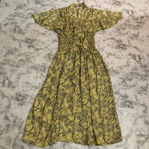Max Studio Floral Midi Dress Medium Smock Waist Secretary Tie Neck Yellow - Picture 1 of 22