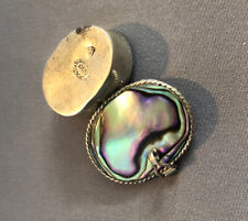 Vintage Small Pill Trinket Box STERLING SILVER ABALONE Shell SIGNED Mexico Oval