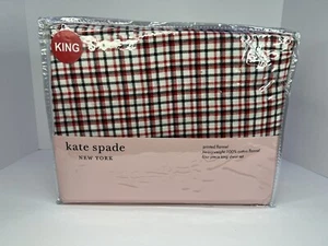 NEW Kate Spade Red and White Flannel bed sheet set cotton flannel King size - Picture 1 of 5