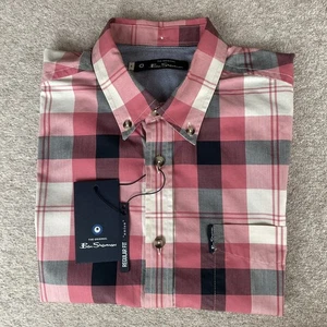 Ben Sherman Short Sleeve Men’s Shirt Pink Blue Oversized Check Small - Picture 1 of 9