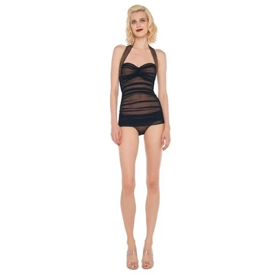 Traje de baño Norma Kamali para mujer grande negro Bill Mio halter de una pieza playa O28-11 Foto 1 de 4