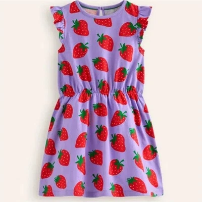 Vestido Jersey MINI BODEN Niña Manga Volantes Parma Violeta Fresas Talla 4-5Y Foto 1 de 4