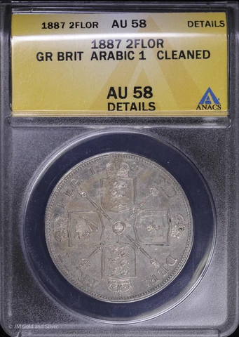1887 2FLOR Great Britain Silver 2 Florin Arabic 1 ANACS AU 58 Details Cover