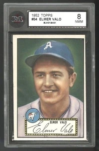 1952 TOPPS ~ #34 ~ ELMER VALO ~ PHILADELPHIA ATHLETICS ~ KSA 8 ~ BLACK BACK - Picture 1 of 2