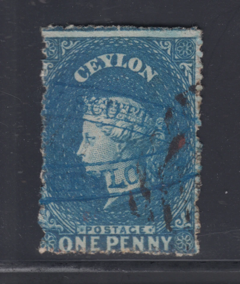 Ceilán SG 19 usado 1861 1p azul claro Reina Victoria, perf 15, perfs en bruto Foto 1 de 1