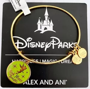 New Disney Alex And Ani Tinkerbell Think Happy Thoughts Enamel Gold Bracelet - Picture 1 of 1