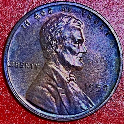 1950 PROOF RAINBOW TONING LINCOLN WHEAT CENT - Image 1 of 2