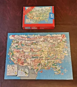 Springbok 100 pc Jr. Jigsaw Puzzle US Map Fabulous Fun-Filled States PZL1300 - Picture 1 of 17