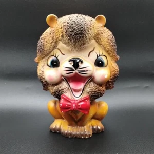Vintage Arnart Flat Face Sugared Lion Figurine Red Bow Tie Big Cute - Picture 1 of 18