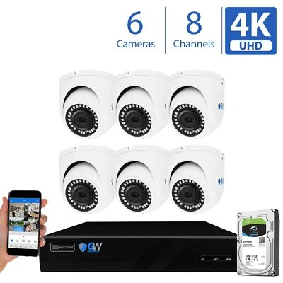 8 Channel 4K NVR (6) 8MP 2160p Home IP POE Dome Security Camera System 2TB HDD - Image 1 of 4