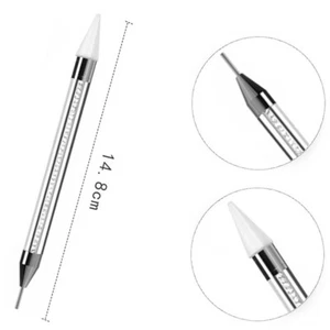 Dual-ended Dotting Pen Nail Art Rhinestone Picker Wax Pencil Crystal - WHITE - Picture 1 of 2