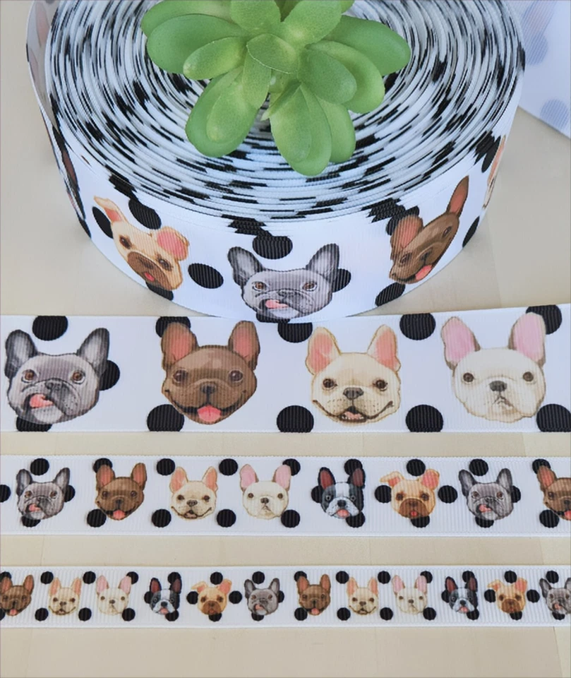 Cinta de grosgrain de bulldog francés de 5/8, 7/8 y 1,5" (1 YD) para collar de perro  Foto 1 de 1