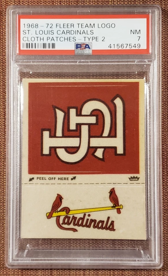 Tarjeta de béisbol 1968 Fleer Team Logo parche de tela de los Cardenales de San Luis PSA 7 casi nueva Pop1 Foto 1 de 2