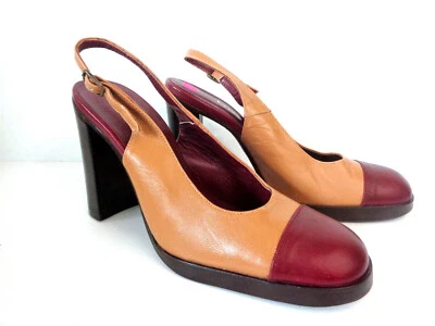 bebe EE. UU. 6M Zapatos de Tacón Alto Gruesos de Cuero Borgoña y Tostado España Foto 1 de 4