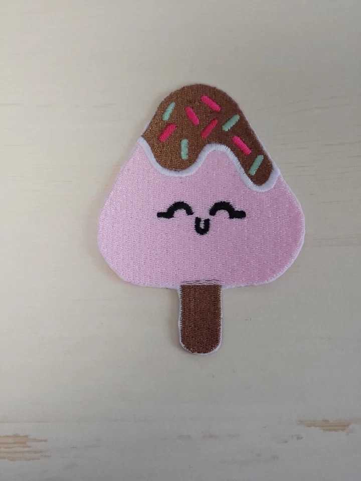 Cute Pink Kawaii Ice Cream 4-inch Iron on Embroidered Applique Patch - Image 1 of 1