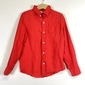 Janie and Jack Solid Red Long Sleeve Resort Linen Button Up Top Shirt Boys Sz 7 - Picture 1 of 4