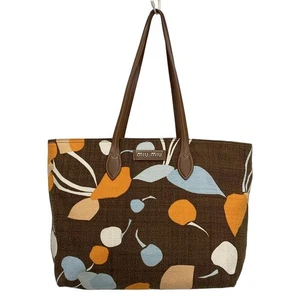 Auténtico bolso de mano miumiu - 5BG126 marrón oscuro naranja azul claro de lona de cuero - Imagen 1 de 8