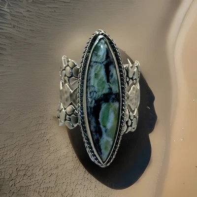 Кольцо из чистого серебра Artisan Bali Sarda 30x8 мм австралийский зеленый опал маркиза - Изображение 1 из 4