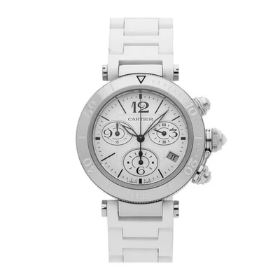 Cartier Pasha Seatimer Chrono 37mm Quartz Steel White Bracelet Watch W3140005 - Image 1 of 4