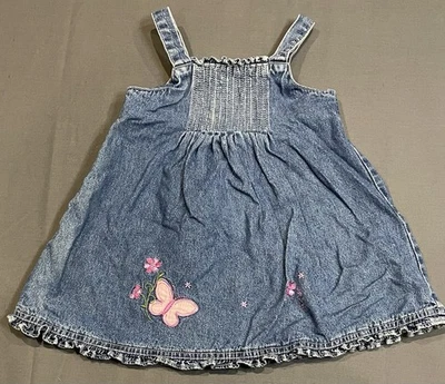 Vestido Jean Azul Denim 3T De Colección Y2K Gloria Desteñido Niñas Pequeñas Flor Mariposa Foto 1 de 4