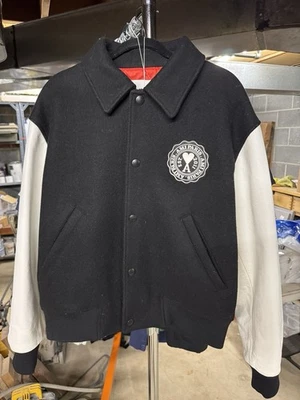 Ami Paris Ami de Coeur black and white wool and leather varsity jacket Sz XL Men - Image 1 of 4
