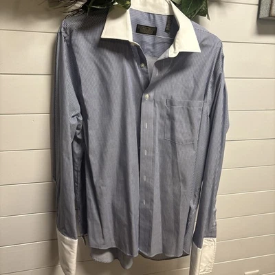 Camisa de Vestir Donald J Trump 17 1/2 36/37 Colección Signature Puño Francés Azul Foto 1 de 4