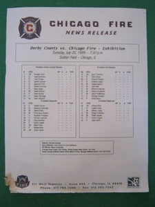TEAMSHEET - Derby County v Chicago Fire - 20 July 1999 - Picture 1 of 1