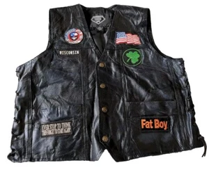 Men's 2010s Diamond Plate Black Leather Biker Vest Size 2X - Picture 1 of 13
